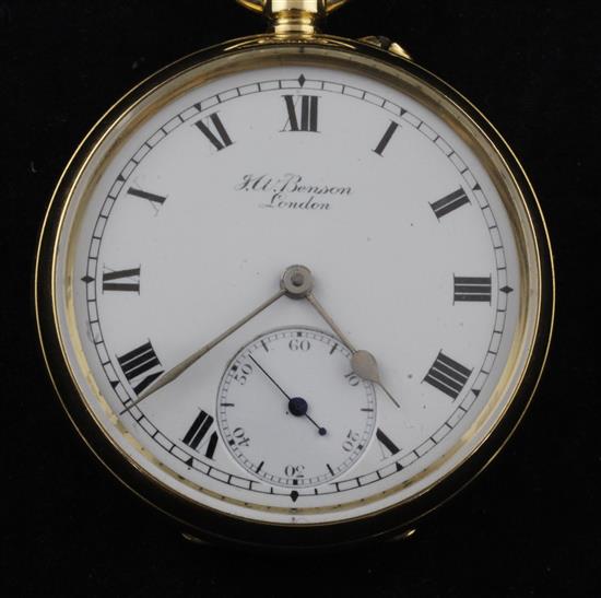 A Victorian 18ct gold keyless pocket watch The Bank, by J.W. Benson, London, in original box.